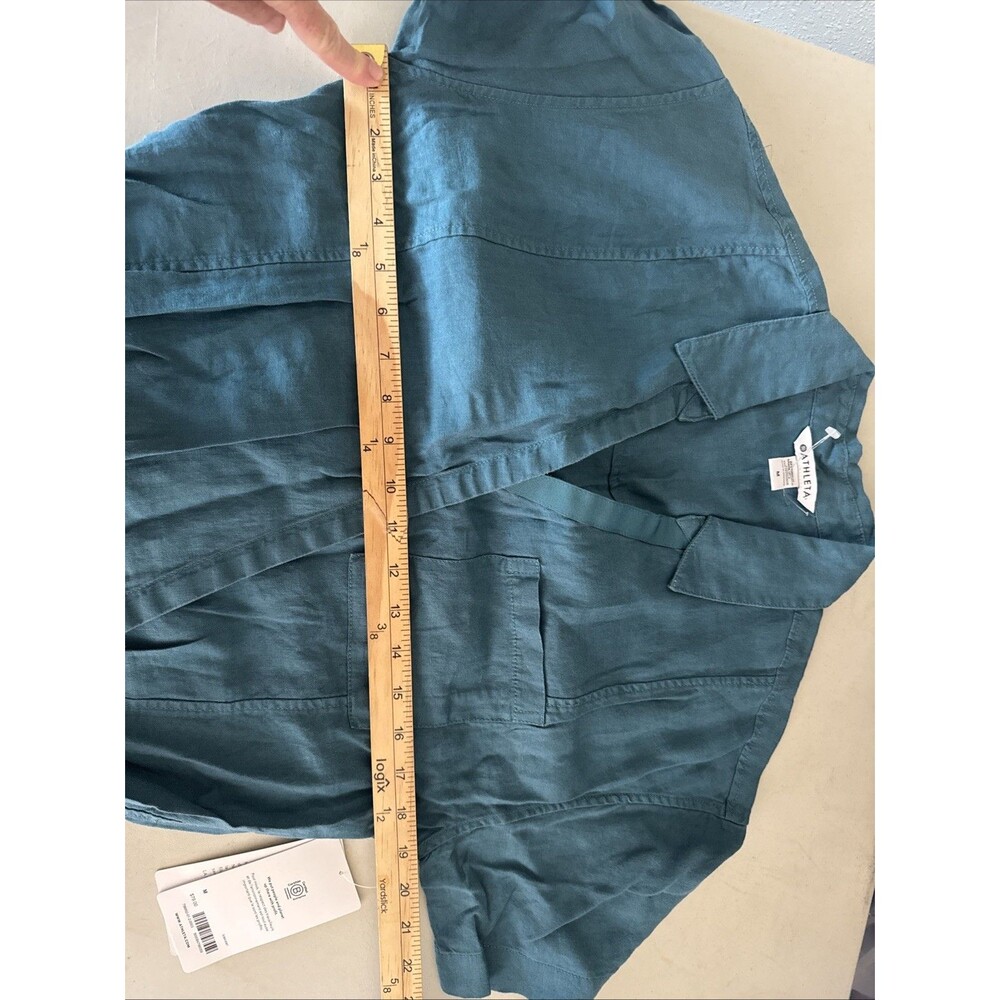 New Athleta 100% Linen Playa Tie Top Size Medium wrap shirt teal Borealis Green - Picture 11 of 12